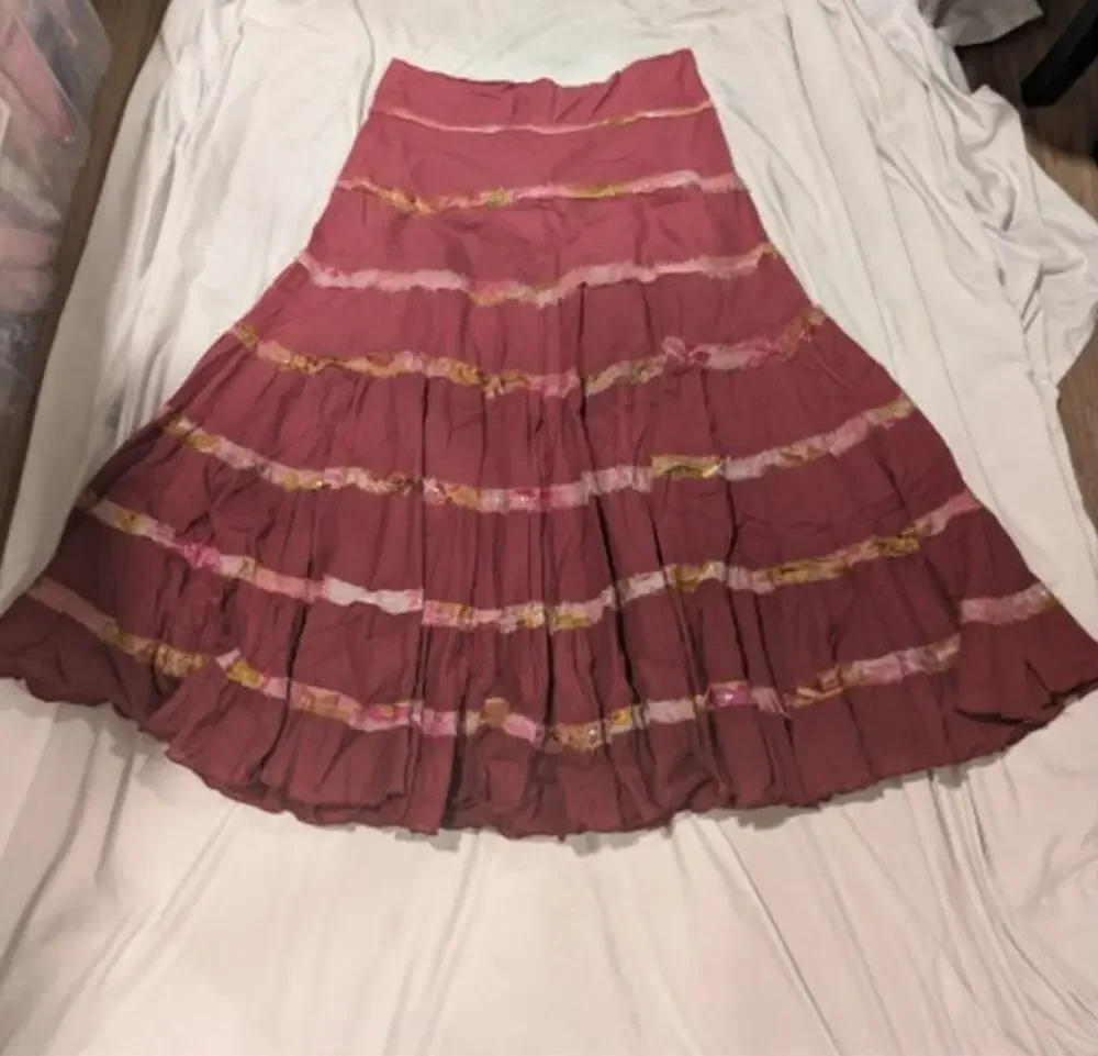 1501 - Maroon Ombre Full skiirt with Ribbon and sequin detail - XL